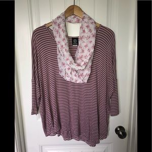 Bobeau asymmetrical romantic top with scarf XL